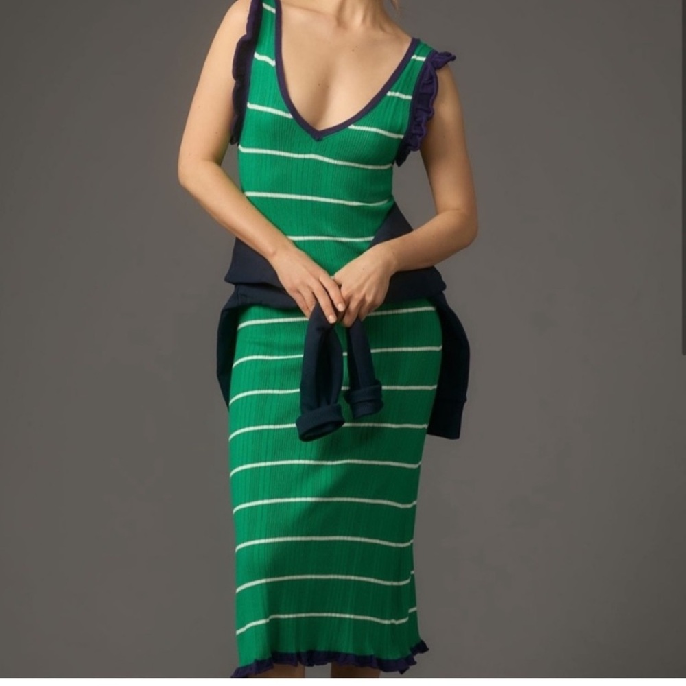 Green Striped Sleeveless Dress